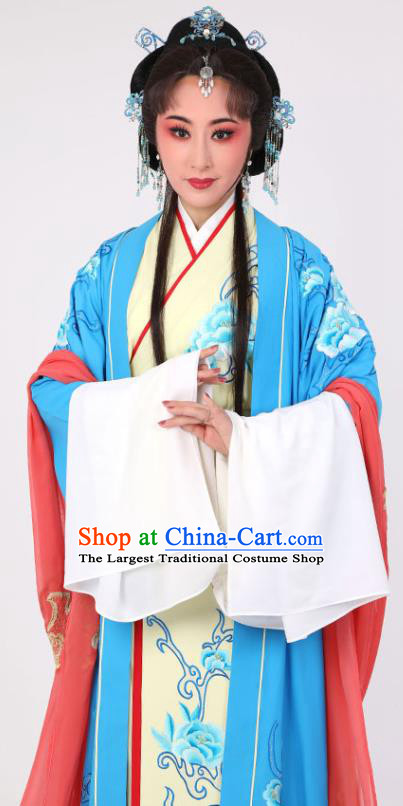 China Peking Opera Actress Clothing Ancient Young Beauty Blue Dress Yue Opera Diva Garment Costumes