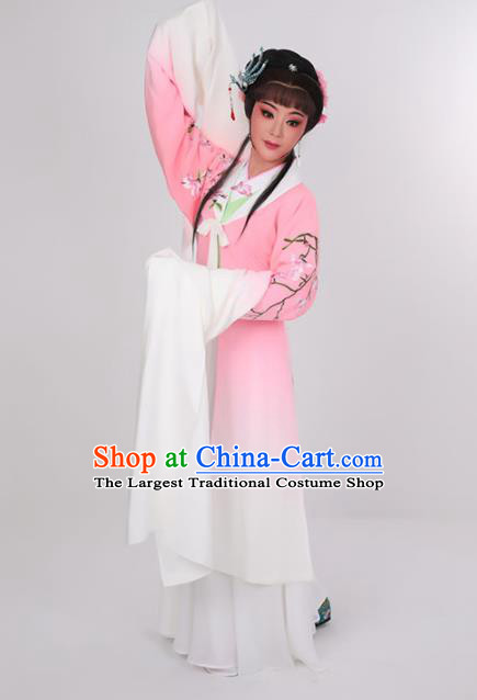 China Ancient Young Woman Pink Dress Yue Opera Actress Garment Costumes Peking Opera Hua Tan Clothing