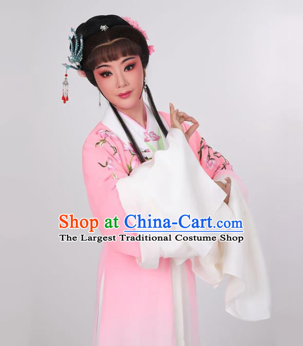 China Ancient Young Woman Pink Dress Yue Opera Actress Garment Costumes Peking Opera Hua Tan Clothing