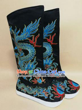 China Male Opera Shoes Traditional Peking Opera Takefu Black Boots Peking Opera Emperor Embroidered Shoes