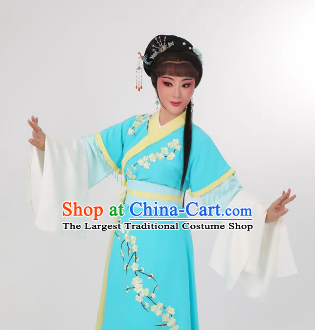 China Yue Opera Actress Garment Costumes Peking Opera Hua Tan Clothing Ancient Young Woman Blue Dress