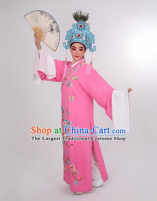 Chinese Opera Scholar Embroidered Rosy Robe Costume Beijing Opera Xiaosheng Uniforms Yue Opera Young Childe Clothing