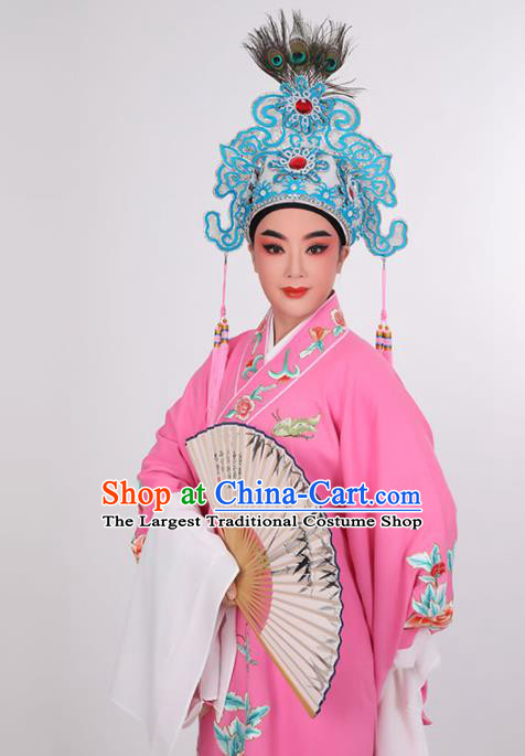Chinese Opera Scholar Embroidered Rosy Robe Costume Beijing Opera Xiaosheng Uniforms Yue Opera Young Childe Clothing