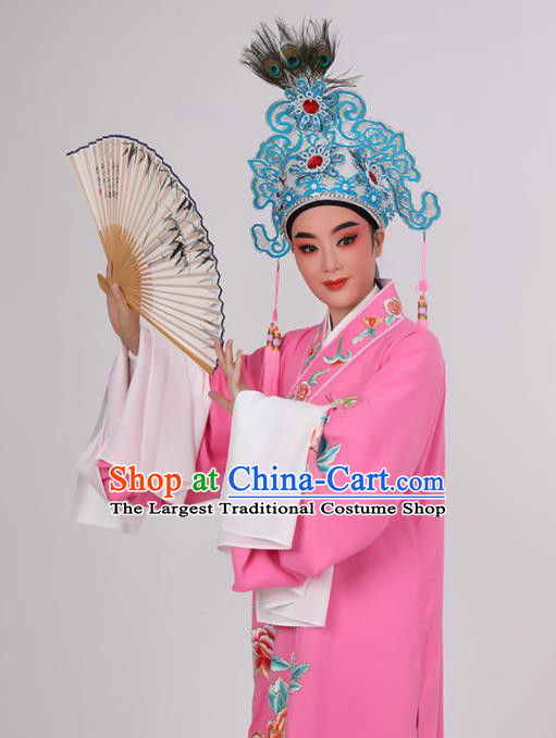 Chinese Opera Scholar Embroidered Rosy Robe Costume Beijing Opera Xiaosheng Uniforms Yue Opera Young Childe Clothing