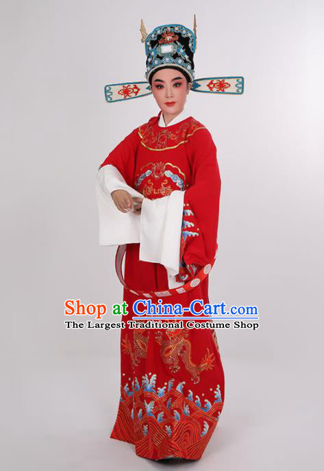 Chinese Yue Opera Young Childe Clothing Opera Scholar Embroidered Red Robe Costume Beijing Opera Xiaosheng Uniforms