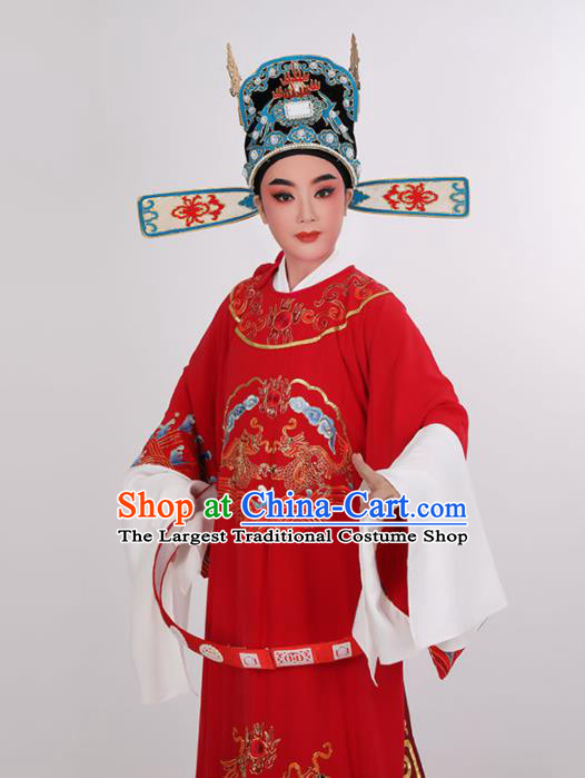 Chinese Yue Opera Young Childe Clothing Opera Scholar Embroidered Red Robe Costume Beijing Opera Xiaosheng Uniforms