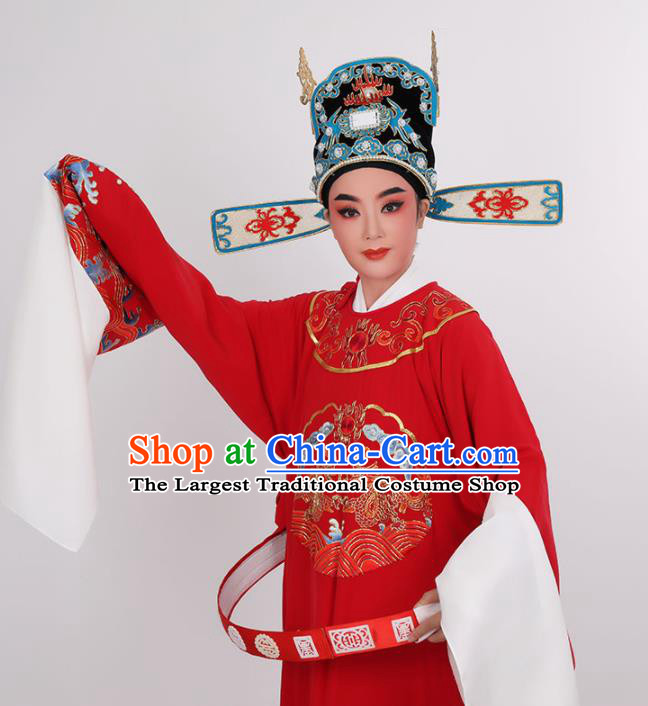 Chinese Yue Opera Young Childe Clothing Opera Scholar Embroidered Red Robe Costume Beijing Opera Xiaosheng Uniforms