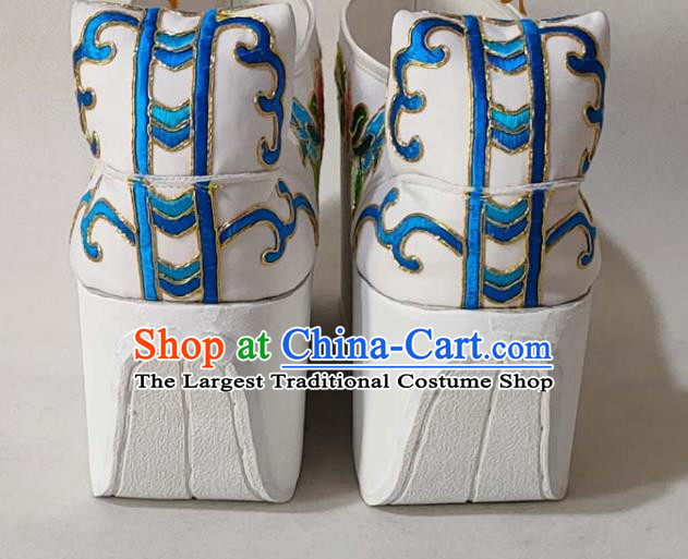 China Beijing Opera White Embroidered Shoes Yue Opera Scholar Shoes Traditional Peking Opera Xiaosheng Shoes