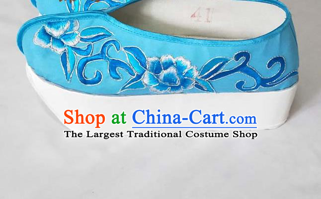 China Beijing Opera Niche Embroidered Shoes Yue Opera Scholar Blue Satin Shoes Traditional Peking Opera Xiaosheng Shoes