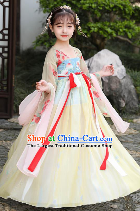 China Children Dance Yellow Hanfu Dress Ancient Girl Fairy Fashion Costumes Traditional Tang Dynasty Clothing