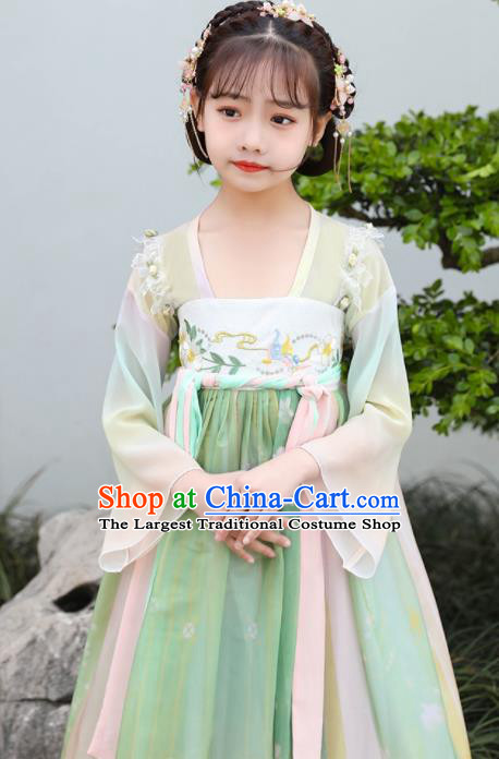 China Traditional Tang Dynasty Clothing Children Dance Green Hanfu Dress Ancient Girl Princess Fashion Costumes