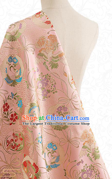 China Jacquard Satin Tapestry Traditional Hanfu Textile Fabric Classical Crane Pattern Pink Brocade Material Tang Suit Silk Damask