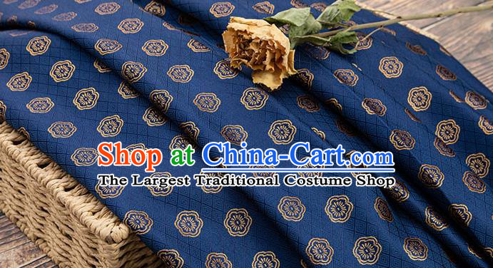 China Tang Suit Silk Damask Jacquard Tapestry Traditional Cheongsam Fabric Material Classical Plum Blossom Pattern Deep Blue Brocade
