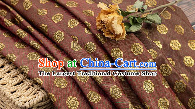 China Traditional Cheongsam Fabric Classical Plum Blossom Pattern Brownish Red Brocade Tang Suit Silk Damask Jacquard Tapestry