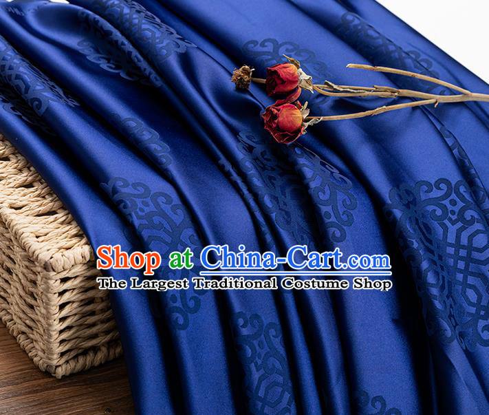 China Jacquard Silk Tapestry Traditional Mongolian Robe Fabric Classical Lucky Pattern Deep Blue Brocade Tang Suit Damask
