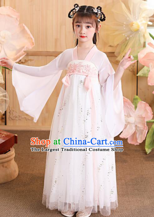 China Traditional Tang Dynasty Kid Clothing Children Dance White Hanfu Dress Ancient Girls Fairy Fashion Costumes