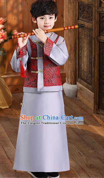 Chinese Ancient Kid Childe Uniforms Qing Dynasty Boys Clothing Traditional Stage Performance Costume