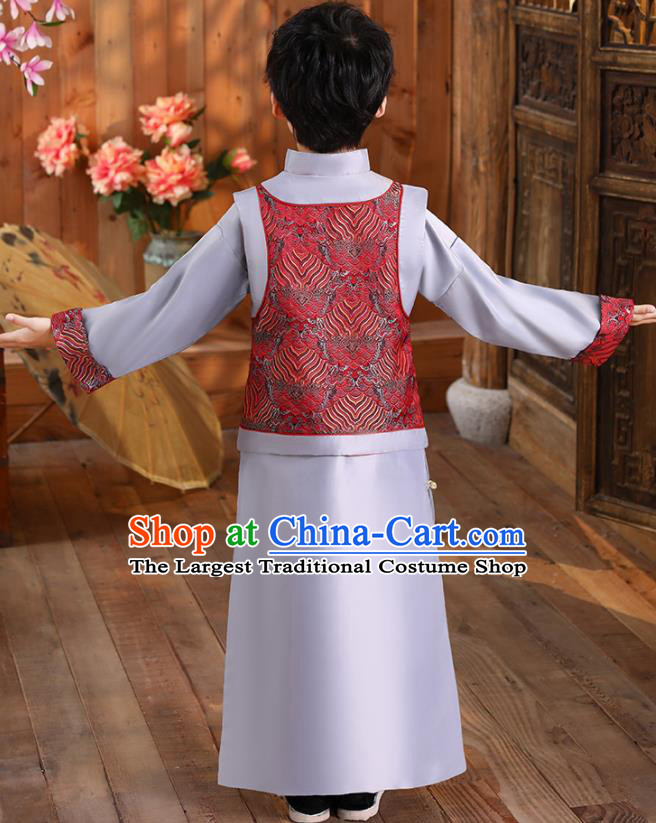Chinese Ancient Kid Childe Uniforms Qing Dynasty Boys Clothing Traditional Stage Performance Costume