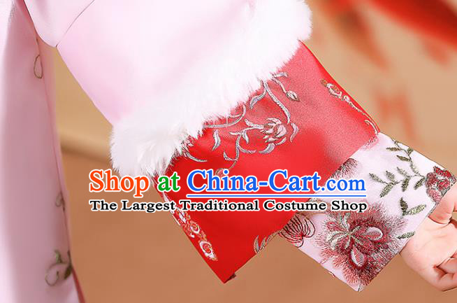 China Traditional Court Kid Pink Qipao Dress Qing Dynasty Girl Princess Clothing Children Stage Show Winter Costumes