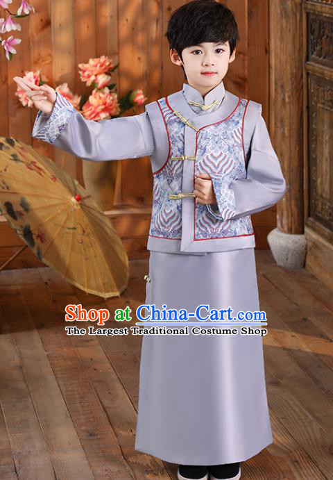 Chinese Traditional Stage Performance Costume Ancient Kid Childe Uniforms Qing Dynasty Boys Clothing