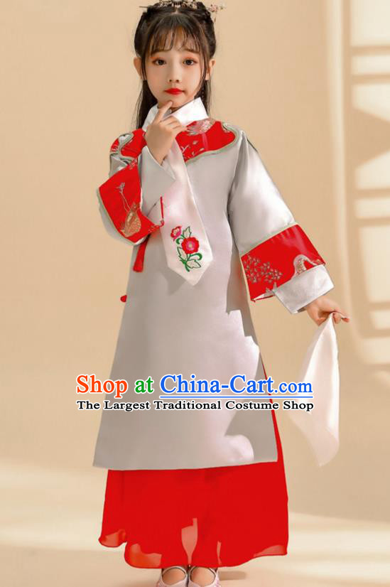 China Ancient Children Costumes Traditional Girl Stage Show Qipao Dress Qing Dynasty Princess Clothing