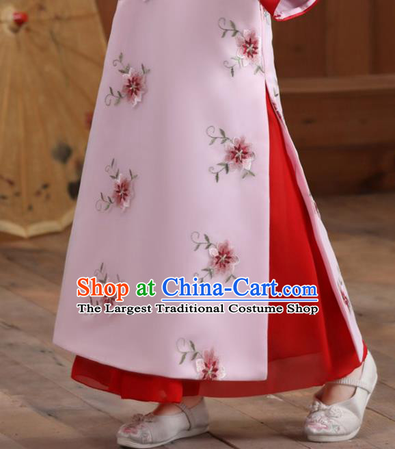 China Qing Dynasty Girl Princess Clothing Ancient Children Costumes Traditional Stage Show Pink Qipao Dress