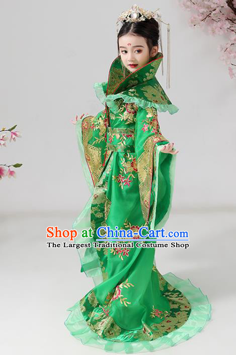 China Ancient Children Costumes Traditional Stage Show Queen Green Hanfu Dress Tang Dynasty Girl Empress Clothing