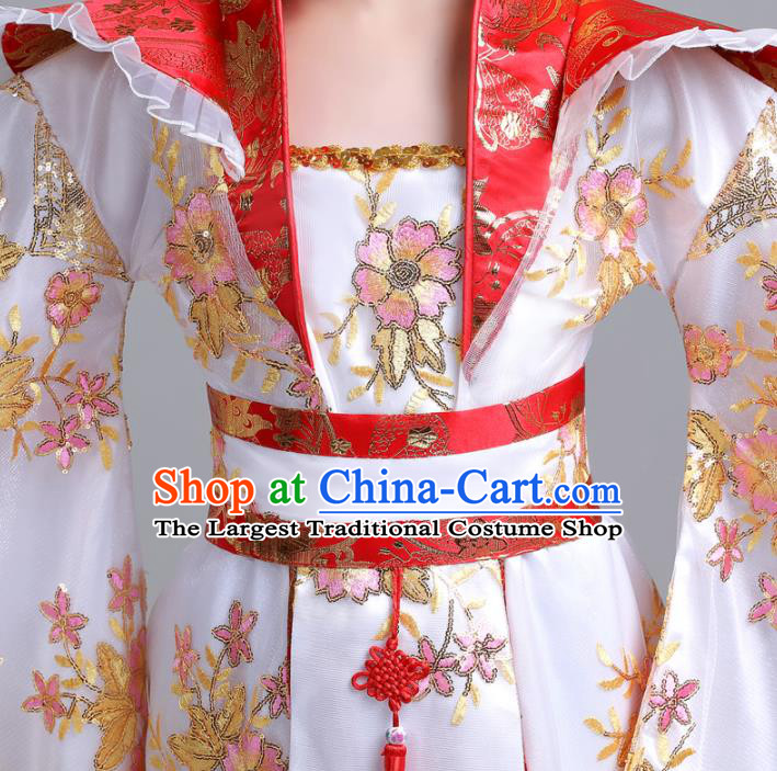 China Traditional Stage Show Girl White Hanfu Dress Tang Dynasty Children Clothing Ancient Imperial Consort Costumes