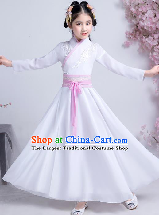 China Jin Dynasty Princess Clothing Ancient Children Fairy Garment Costume Traditional Stage Show Girl White Hanfu Dress