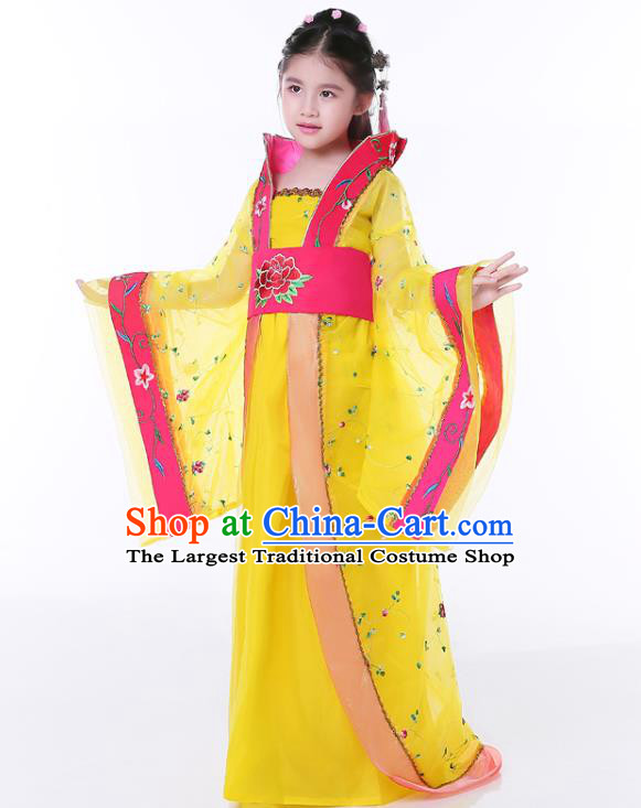 China Traditional Children Yellow Hanfu Dress Tang Dynasty Imperial Consort Clothing Ancient Girl Fairy Garment Costume