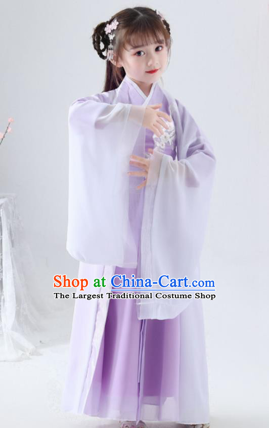 China Traditional Stage Show Girl Purple Hanfu Dress Jin Dynasty Princess Clothing Ancient Children Fairy Garment Costume