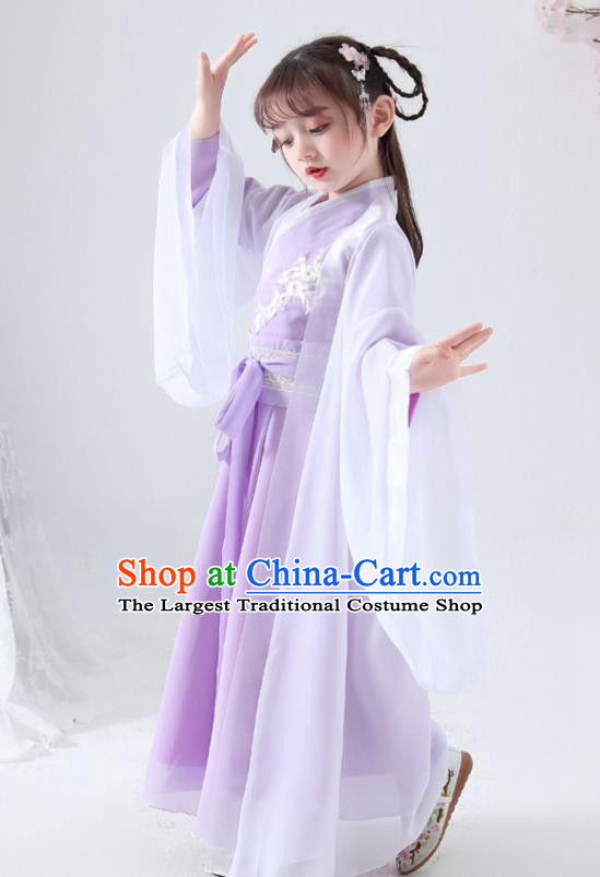 China Traditional Stage Show Girl Purple Hanfu Dress Jin Dynasty Princess Clothing Ancient Children Fairy Garment Costume