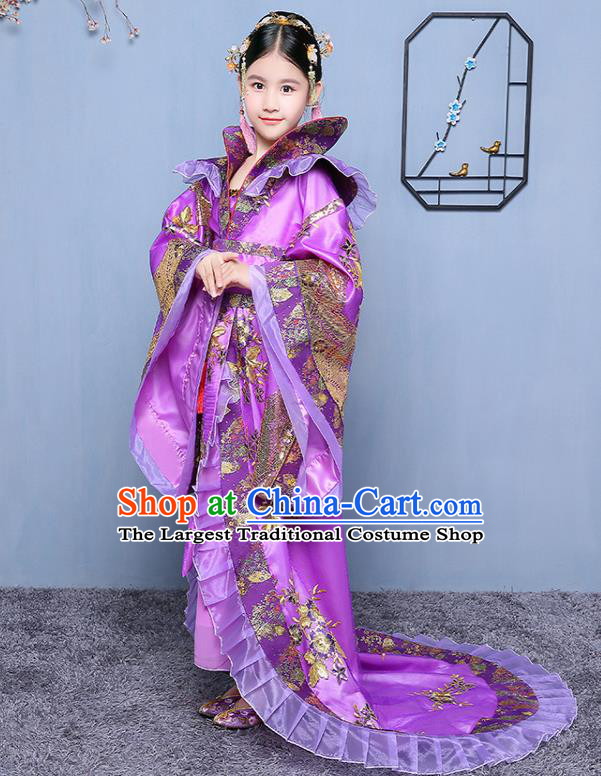 China Traditional Court Children Purple Hanfu Dress Tang Dynasty Empress Clothing Ancient Girl Princess Garment Costume