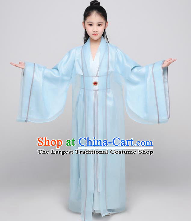 Chinese Tang Dynasty Kid Prince Clothing Traditional Stage Performance Costume Ancient Boys Swordsman Blue Uniforms