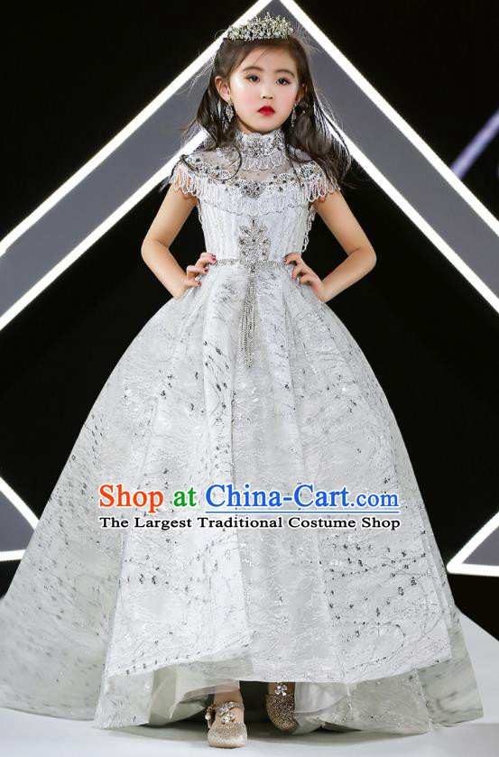 Professional Stage Show Fashion Clothing Catwalks Trailing Evening Dress Children Formal Costume Girl Piano Performance Garment