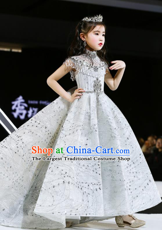 Professional Stage Show Fashion Clothing Catwalks Trailing Evening Dress Children Formal Costume Girl Piano Performance Garment
