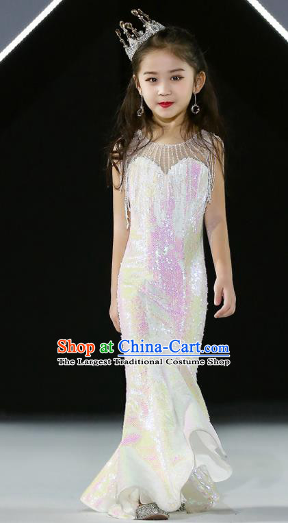 Professional Children Performance Formal Costume Girl Compere Garment Stage Show Fashion Clothing Catwalks Fishtail Evening Dress