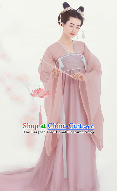 China Tang Dynasty Court Maid Pink Hanfu Dress Ancient Goddess Fairy Garment Costumes