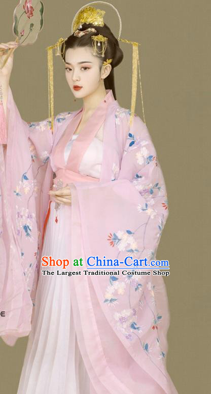 China Ancient Garment Costumes Tang Dynasty Princess Pink Hanfu Dress Traditional Historical Clothing