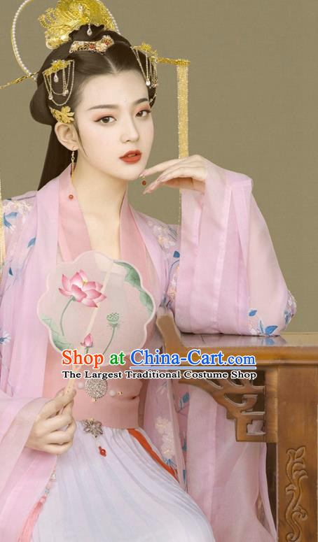 China Ancient Garment Costumes Tang Dynasty Princess Pink Hanfu Dress Traditional Historical Clothing