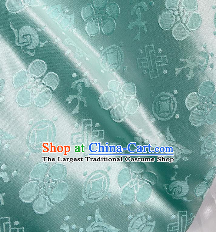 China Traditional Hanfu Silk Fabric Qipao Dress Light Blue Brocade Tang Suit Damask Classical Peach Blossom Pattern Satin Tapestry