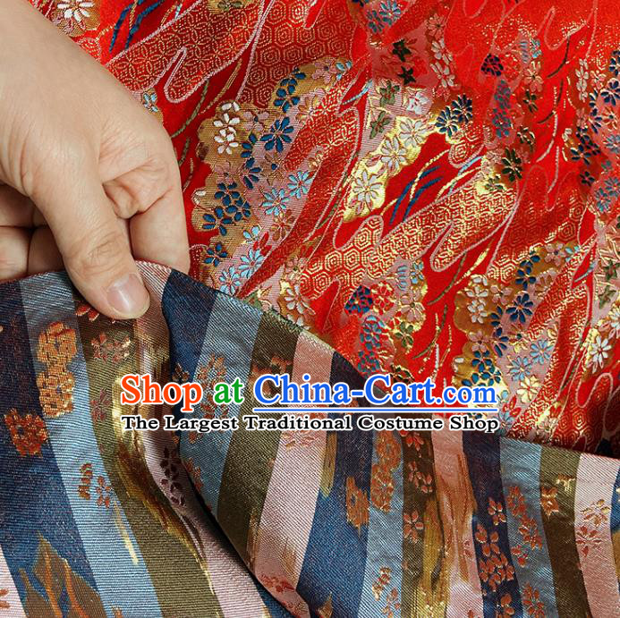 Asian Tapestry Satin Drapery Japanese Traditional Fabric Kimono Red Nishijin Brocade