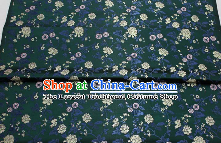 China Traditional Cheongsam Silk Fabric Jacquard Brocade Mongolian Robe Atrovirens Satin Damask Classical Flowers Pattern Tapestry