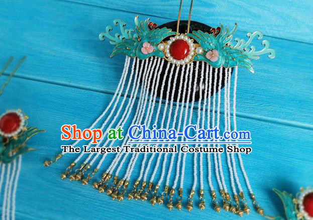 Chinese Traditional Wedding Hair Accessories Ming Dynasty Court Lady Cloisonne Hair Stick Ancient Princess Tassel Hairpin
