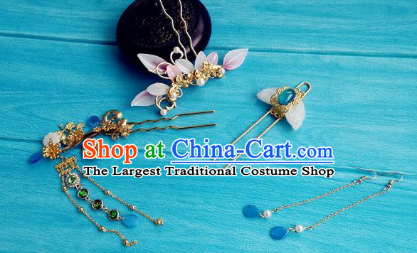 Chinese Jin Dynasty Queen Jade Hairpin Traditional Hanfu Hair Accessories Ancient Princess Tassel Hair Stick