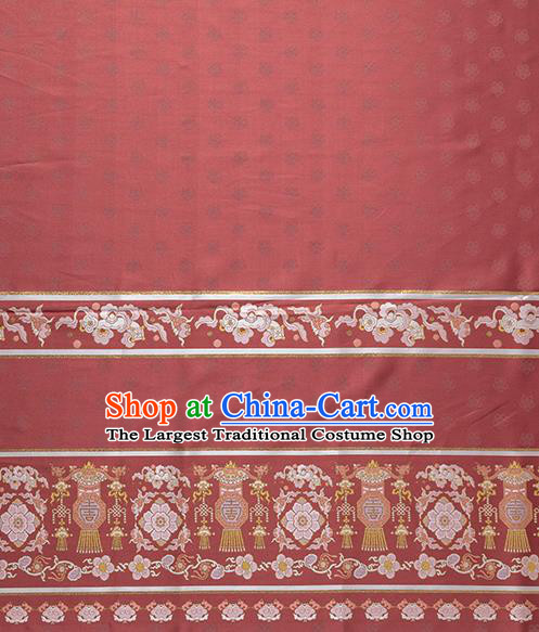 Asian Chinese Traditional Lantern Pattern Satin Drapery Ming Dynasty Wine Red Tapestry Fabric Hanfu Dress Jacquard Brocade