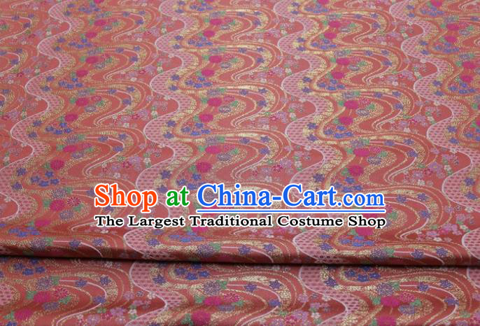 Asian Traditional Flow Chrysanthemum Pattern Satin Drapery Kimono Tapestry Fabric Japanese Rust Red Brocade