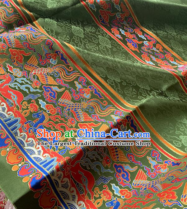 Asian Chinese Traditional Phoenix Pattern Green Brocade Hanfu Dress Zhuanghua Satin Jacquard Drapery Ming Dynasty Tapestry Fabric