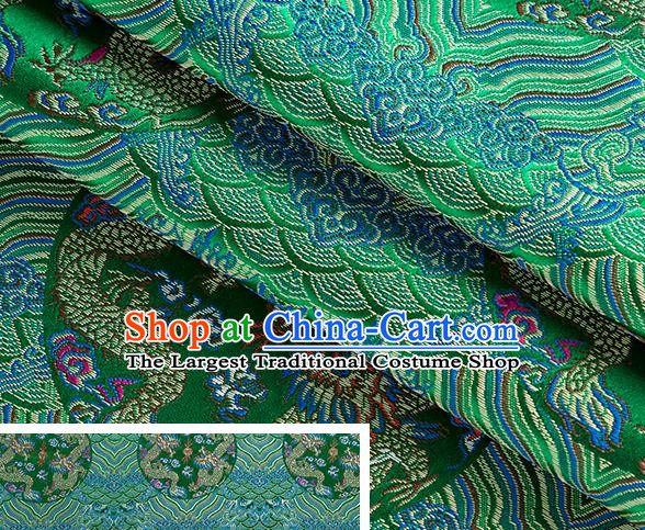 China Tang Suit Satin Damask Traditional Wave Dragon Pattern Silk Fabric Jacquard Green Brocade Material Classical Cheongsam Tapestry