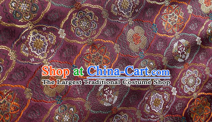China Tang Suit Tapestry Traditional Lotus Pattern Brocade Material Jacquard Silk Fabric Classical Cheongsam Purple Satin Damask